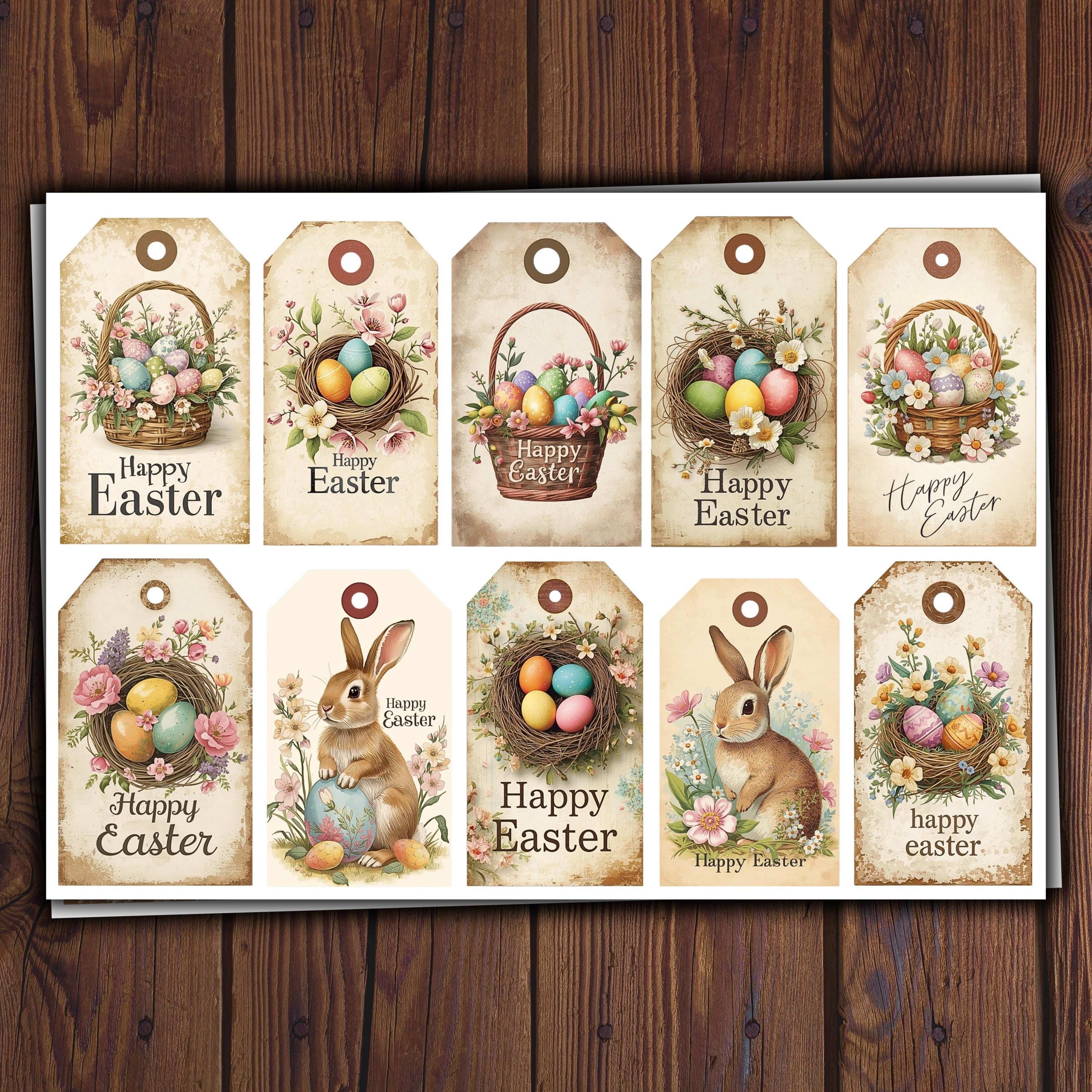 Spring Easter Tags Easter Gift Tags, Happy Easter Labels, Junk Journal Ephemera, Spring ...