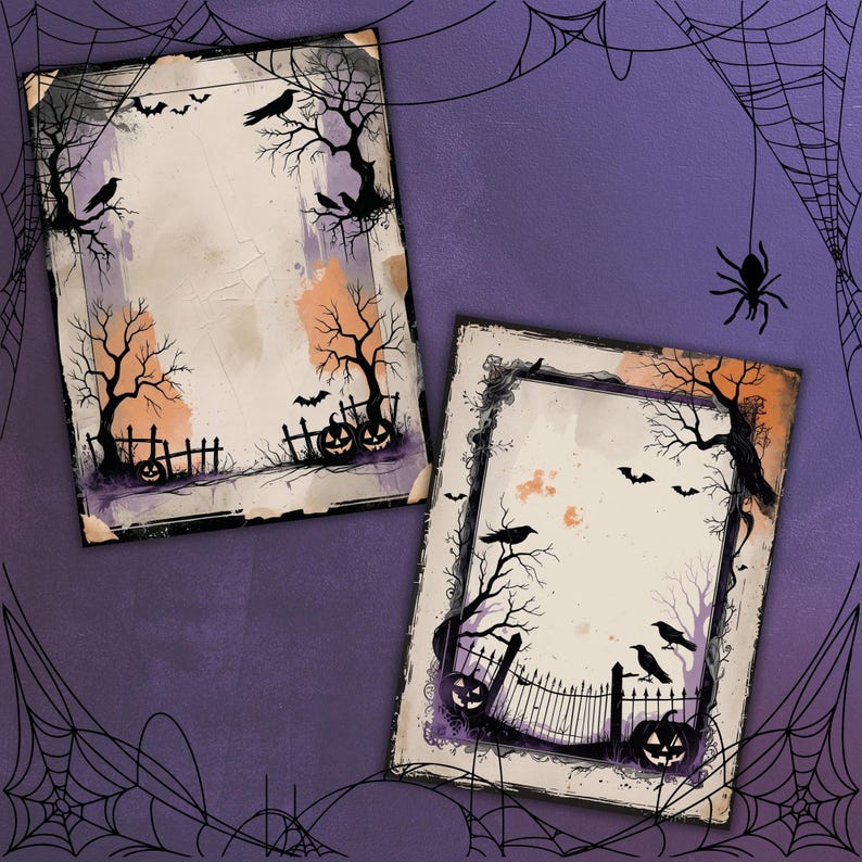 Spooky Halloween Junk Journal Pages: Purple Gothic A5 Digital Paper ...