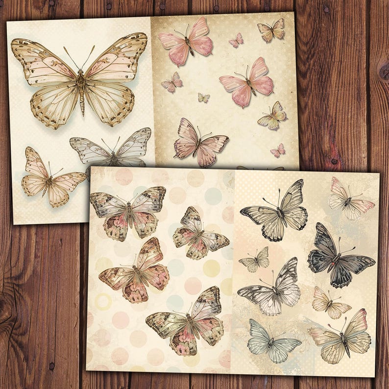 Vintage Butterfly Digital Paper, Printable Botanical Junk Journal Pages ...