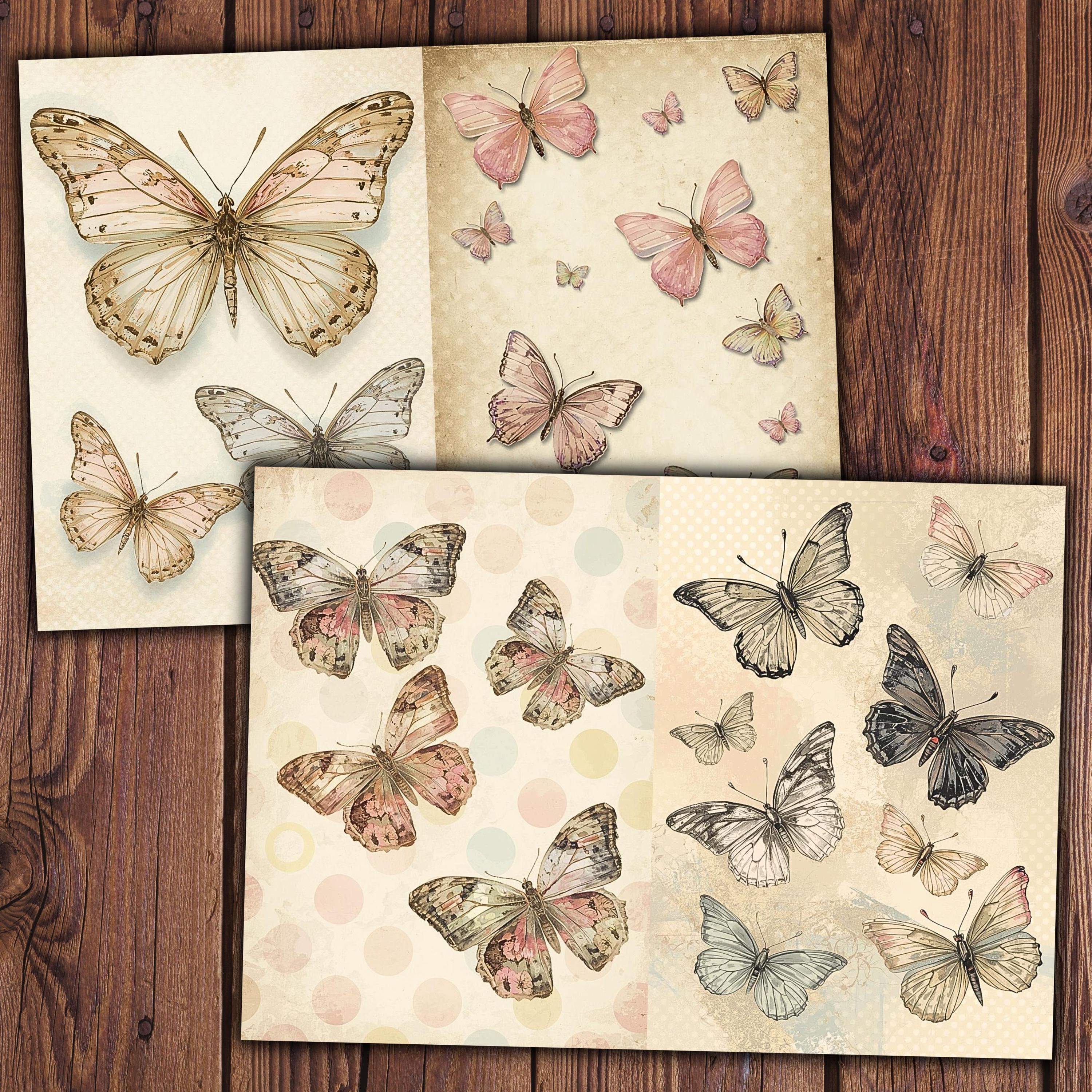 Vintage Butterfly Digital Paper, Printable Botanical Junk Journal Pages ...