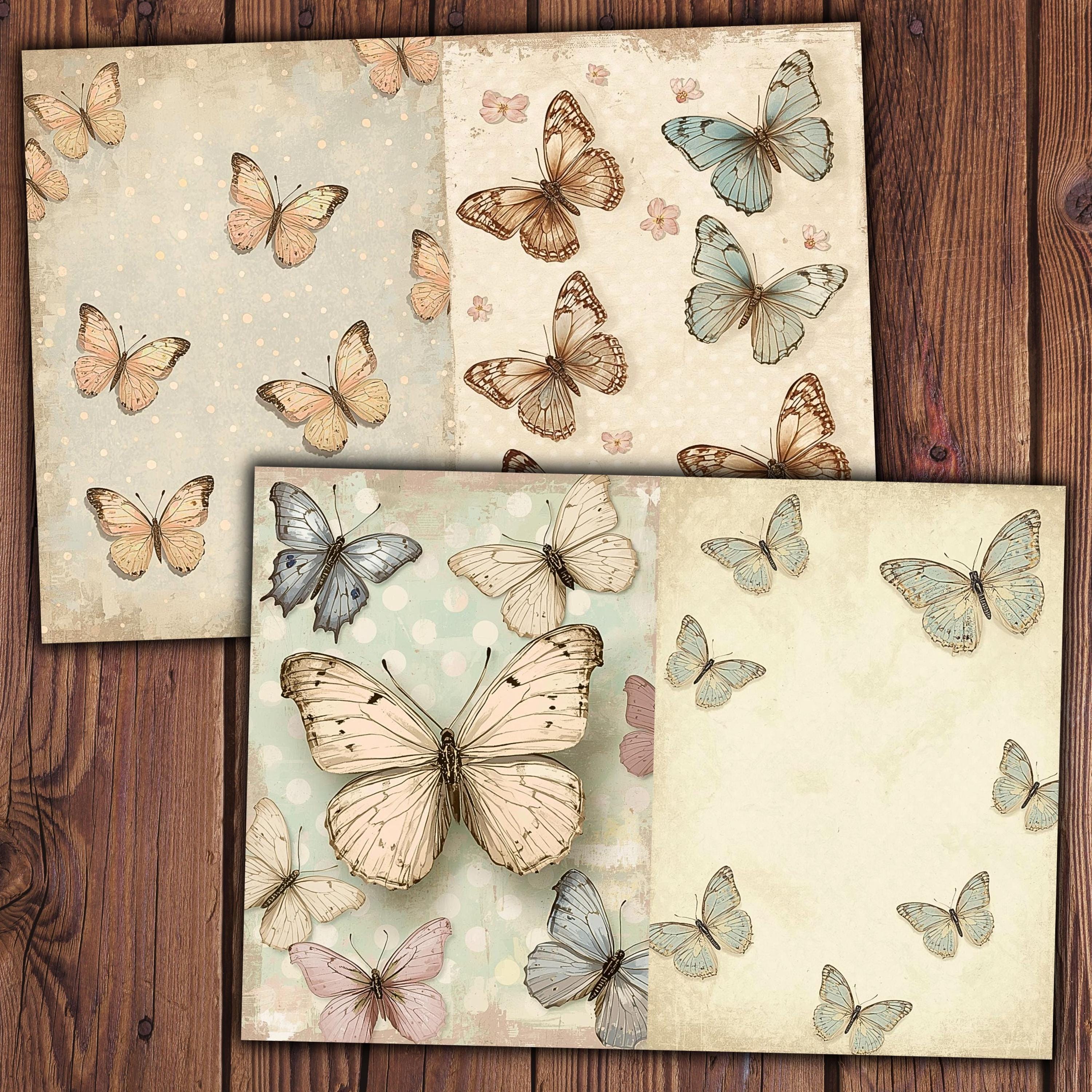 Vintage Butterfly Digital Paper, Printable Botanical Junk Journal Pages ...