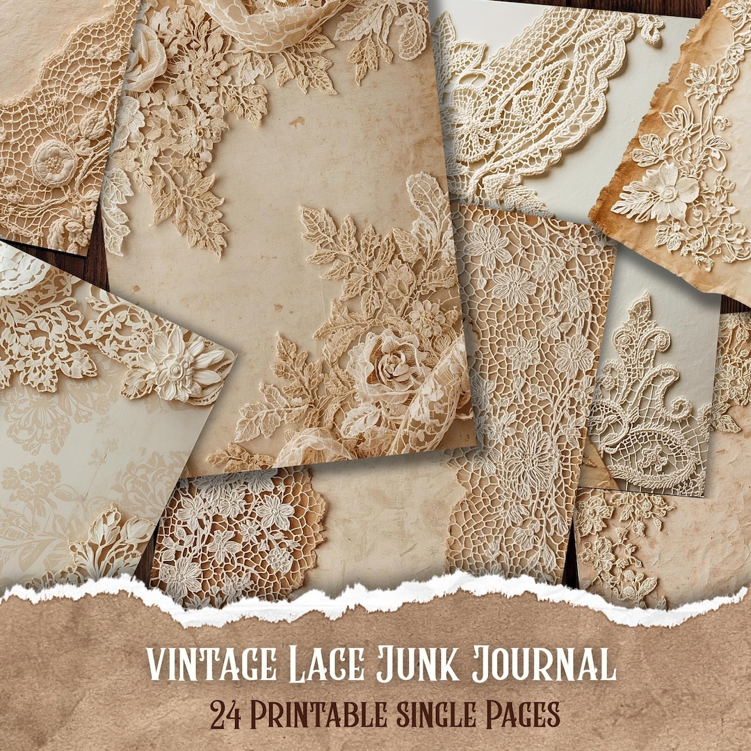 Vintage Lace Junk Journal Paper, Neutral Shabby Chic Printable Ephemera ...