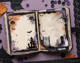 Spooky Halloween Junk Journal Pages: Purple Gothic A5 Digital Paper (Digital Download)