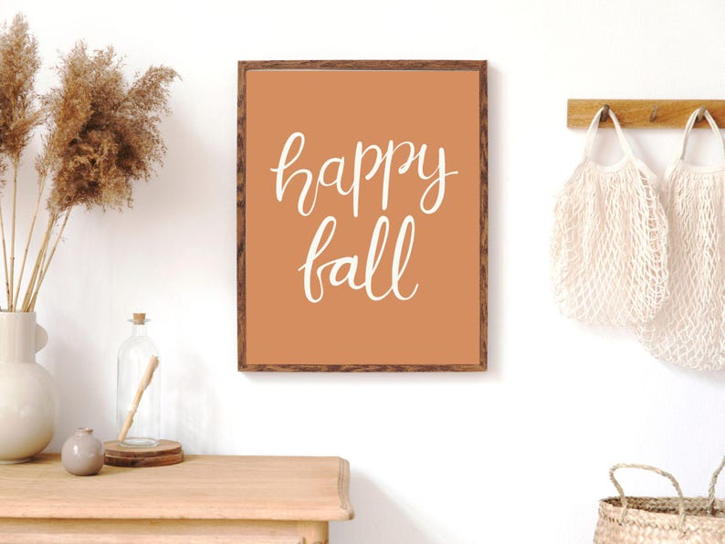 Happy Fall Line Art Pumpkin Digital Wall Art, Cozy Minimalistic Autumn ...