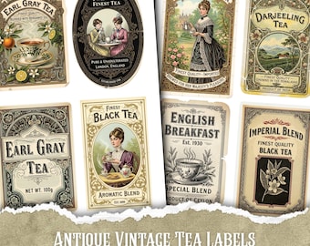 Victorian Printable Tea Labels, Vintage Tea Party ATC Cards for Junk Journals