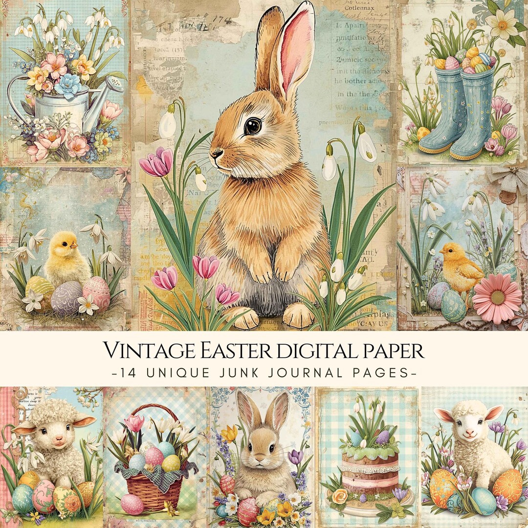Easter Digital Paper, Bunny Junk Journal Pages (instant Download) - Etsy