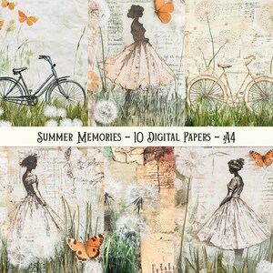 Retro sommarskräpjournalsidor, grungy maskros digital nedladdningspapper