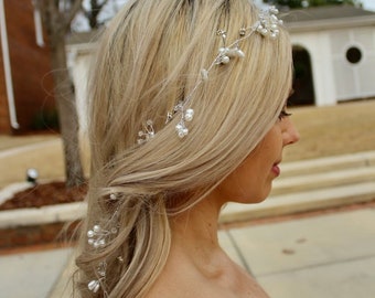 Boho Wedding Headband: Crystal Pearl Flower Hair Vine