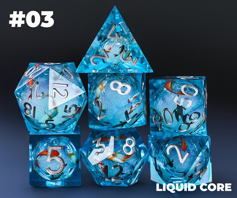 Blue and Red Liquid Core Dice Set , Dnd Dice Set Liquid Core for Dnd