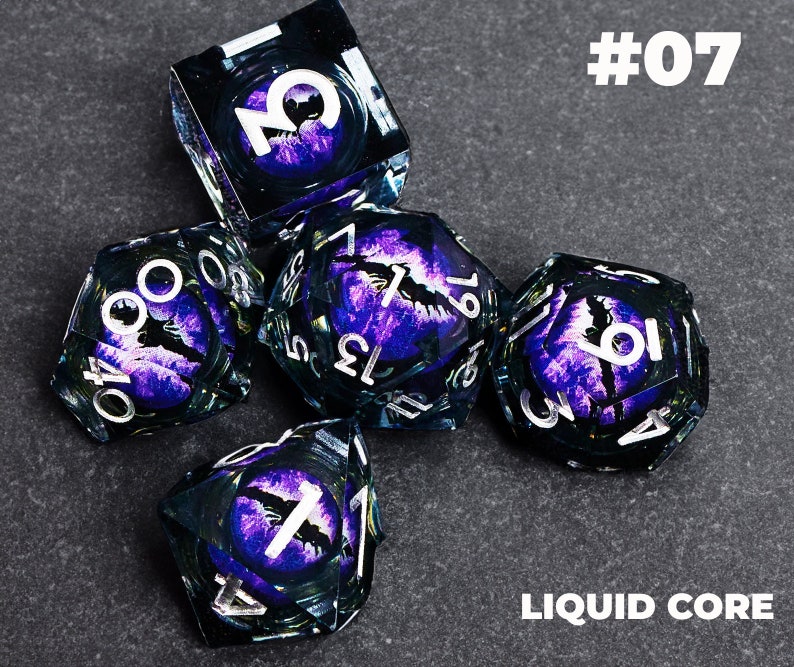 Liquid Core Dragon Eye Dnd Dice Set for Enchanted Adventures, Full Sharp Edge Dice Set Dnd