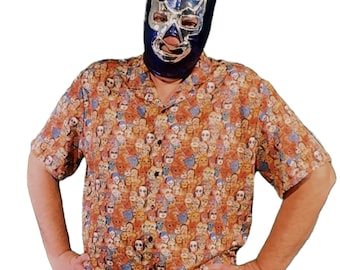 Lucha Libre Men's Hawaiian Shirt with masked wrestlers
