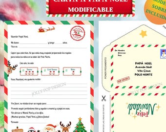 Carta a PAPÁ NOEL editable, Carta a Santa Claus printable, Carta de Navidad y Sobre editables, Lista de Navidad en Español