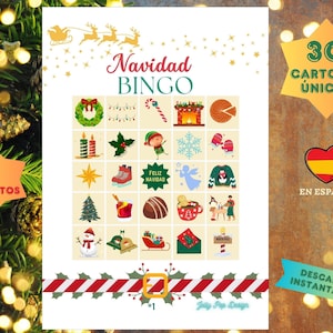 BINGO NAVIDAD 30 Cartones en Español, imprimible, producto digital descarga, familia, actividad, amigos, CHRISTMAS, Christmas, Spanish, fiestas