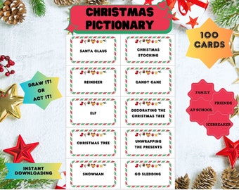 CHRISTMAS PICTIONARY Game, Printable Charades game, Christmas Family activity, Christmas Kids game, Fun with friends, Instant download