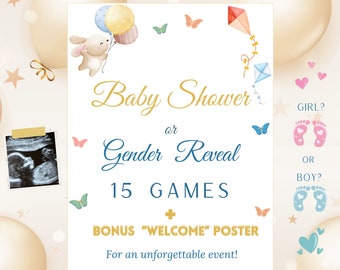 Baby Shower Printable Game Set - Activities for Baby Shower and Gender Reveal party - Baby Shower ideas - Fun games - Instant download