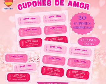 Cupón Amor Printable - Cupones de Amor - Regalos Cumpleaños para Él y Ella, Aniversarios - Vales de Regalos en Español - Regalos Románticos