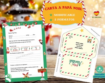 Carta a PAPÁ NOEL Editable, imprimible Carta a Papá Noel, Carta a Santa Claus para niños, Lista de deseos de Navidad, Plantilla en Español