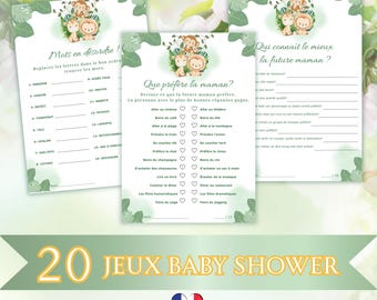 Baby Shower Games, Baby Shower Party Game Set, Baby Shower Activities in French, Printable Baby Shower, Safari Theme Design