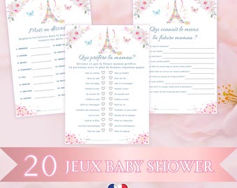 Baby Shower Games, Baby Shower Party Game Set, Baby Shower Activities in French, Printable Baby Shower, Eiffel Tower Design