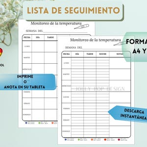 Body Temperature and Fever Diary Seguimiento - Printable Diary Page Model - Health Control List - Digital Diary not available