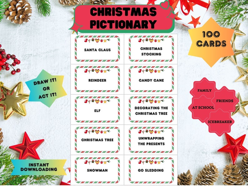Christmas PICTIONARY Game, Printable Christmas Charades Game, Christmas ...