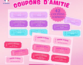 Printable Friendship Coupons - Printable Friendship Coupons - Birthday Gifts - Printable Gift Ideas - Bestie Coupons in French