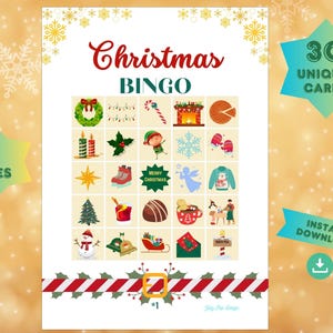 WEIHNACHTS-BINGO 30 Karten, weiße Karten, sofortiger Download, druckbar, digitales Produkt, Familie, Spaß, Party, Aktivität, Freunde, festlich, Urlaub