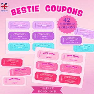 Cupones para Mejores Amigas - Cupones Imprimibles para Mejores Amigas - Cupones para imprimir - Regalos de Cumpleaños - Regalos para el Día de la Madre - Ideas de Regalos, Ideas para Cumpleaños de Amigas