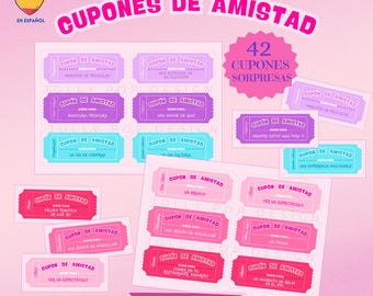 Cupón de Amistad printable - Cupones Amistad en Español - Regalos para Cumpleaños - Día de la Madre, Regalos para Amiga, Ideas para regalos