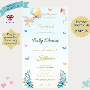 Easter Invitation Card - Editable Template - Easter, Baby Shower, Gender Reveal, Birthdays, Birth Announcements - Personalised Card - Canva