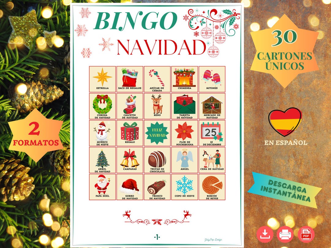 BINGO DE NAVIDAD, Bingo Navidad Printable, Bingo Navidad En Español ...