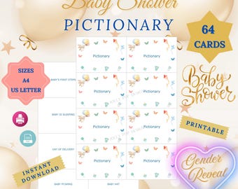 Baby Shower PICTIONARY printable game - Game for Baby Shower or Gender Reveal party - Baby Shower activity - Baby Shower ideas - Charades