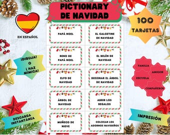 PICTIONARY NAVIDAD Game in Spain, 100 printable cards, digital product, family, Spanish, Spanish, game, game, activity, Christmas