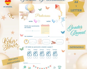 Set of 2 Printable Baby Shower Games - Actividades para Fiesta Prenatal y Gender Reveal - Predicciones Bebé y Consejos - Juegos Español