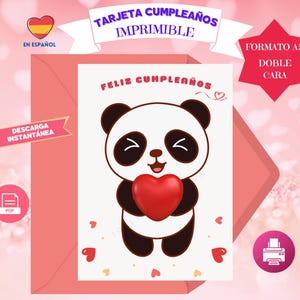 Tarjeta de CUMPLEAÑOS Imprimible - Tarjeta Personalizada para imprimir - Tarjeta en Español - Cumpleaños card - Felicitaciones, Panda, Sobre