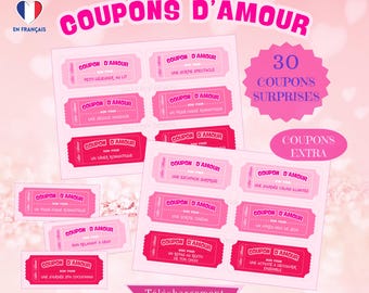 Printable Love Coupons - Love Coupons to Print - Birthday Gifts - Gifts for Him or Her - Romantic Gifts in French