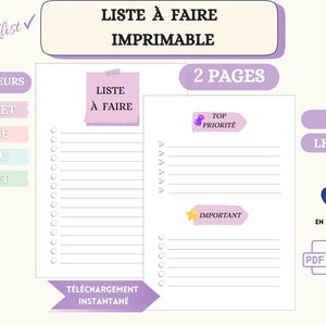 Liste à faire imprimable - Suivi Liste de Tâches - Agenda numérique non daté - Journal quotidien - To do list en français  - Journalier