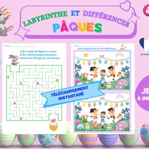 JEUX DE PÂQUES à imprimer - Jeux de Pâques Labyrinthe et Trouve les Différences - 2 Activités pour enfants en Français - Éducatif - Scolaire