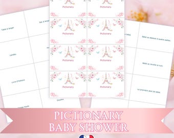 Pictionary Baby Shower, Baby Shower Game in French, Baby Shower Guessing Game, Gender Reveal Party, Baby Shower Activity, Maternity