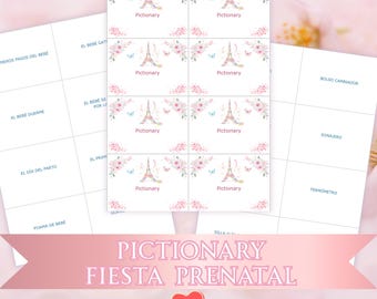 Pictionary Fiesta Prenatal - Juego Fiesta Prenatal en Español - Actividad Baby Shower Prenatal - Adivinanzas - Juego Revelación de Genero