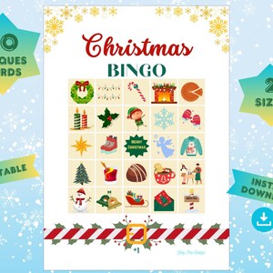 WEIHNACHTS-BINGO 50 Karten, Spiel, sofortiger Download, druckbar, digitales Produkt, Familie, Freunde, Aktivität, Party, Spaß, festlich, Urlaub