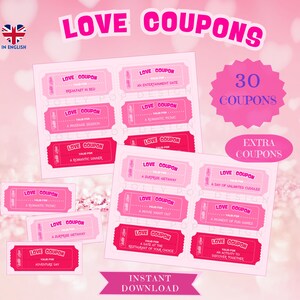 Coupon d'amore da stampare - Coupon stampabili - Regali di compleanno - Anniversario di matrimonio - Regalo per lui o per lei - Coupon d'amore a sorpresa - Idee regalo