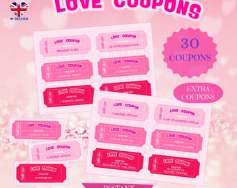 Love Coupons to print - Printable Coupons - Birthday Gifts - Gifts for Him or Her - Romantics Coupons - Wedding Anniversary - Surprise Gifts