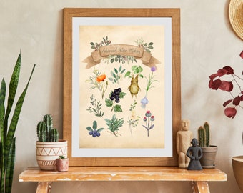 Printable Botanical Watercolor Poster, Advanced Potion Making, Herbology, Medicinal Plants, Wizarding Kitchen, Magical Herbs, Garden Witch
