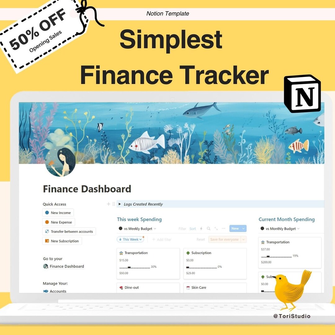 Simplest Notion Template Finance Tracker Aesthetic - Etsy