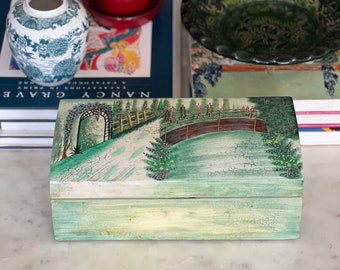 Vintage Hand Painted Garden Solid Wooden Box Decor