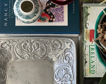 Vintage Pewter Floral Embossed Tray