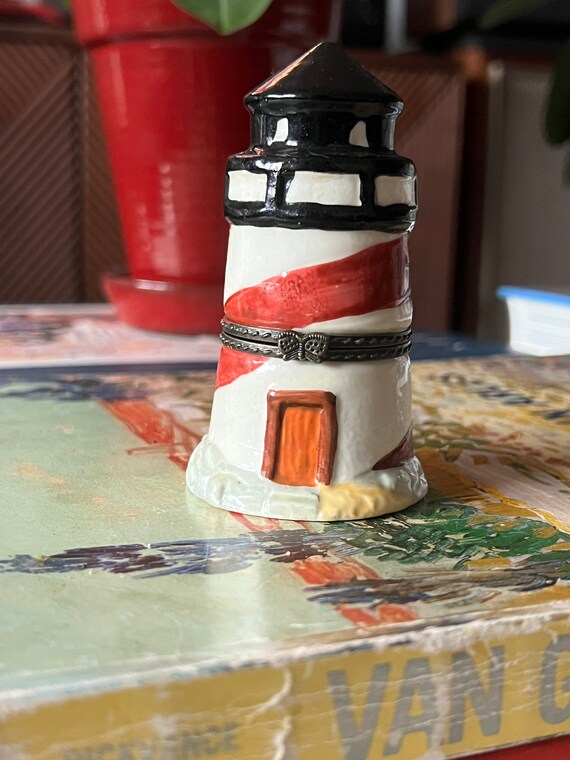 Vintage Small Porcelain Lighthouse Trinket Box - image 2