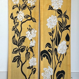 Vintage Yellow Black Chinoiserie Floral Handpainted Flowers on Silk ...
