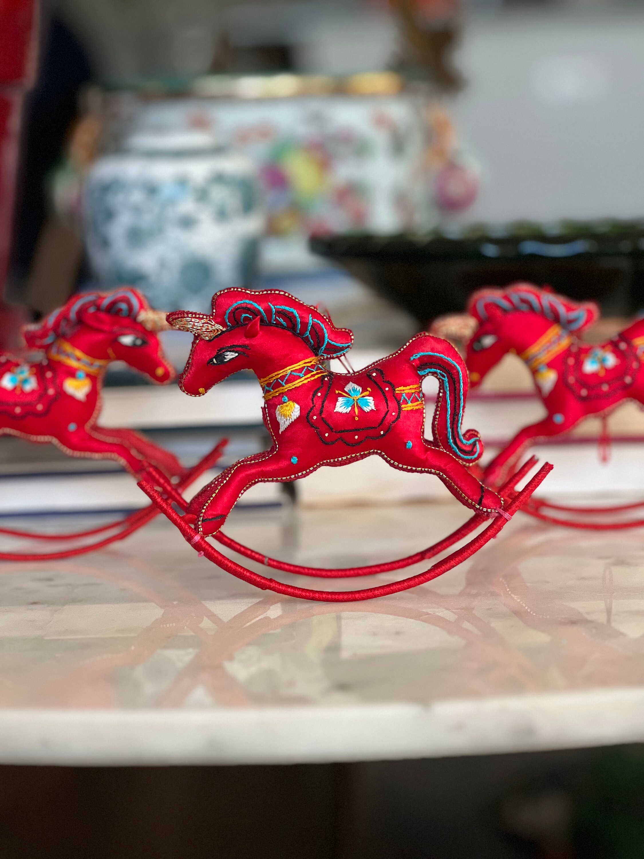 Vintage Christmas Chinese Silk Embroidered Rocking Horse  display picture 1